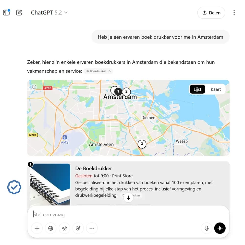 ChatGPT search resultaat De boekdrukker